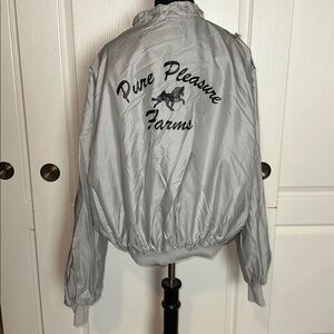 VTG GREY NYLON HORSE PURE PLEASURE FARMS JACKET STALLION EQUESTRIAN